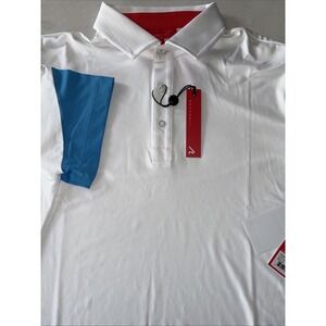 Redvanly Bright White Riley Polo Mens M Performance Golf Tipped Collar NWT R2402